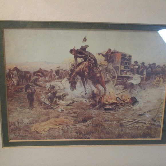 Lot of 2 C M Russell Framed Art Prints Old West Cowboys Horses - Picture 11 of 12